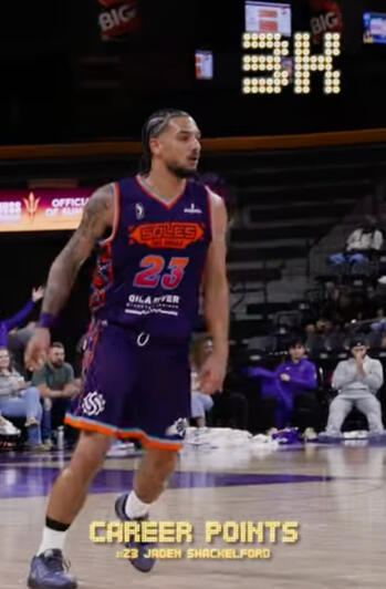 Shot and flipped this highlight of Jaden Shackelford reaching 3k career G League points for the @gleaguesuns.